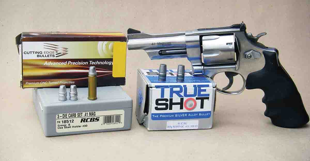 When developing handloads for bear hunting with a Smith & Wesson Model 657 Mountain Gun .41 Magnum, solid bullets provide reliable, deep penetration.